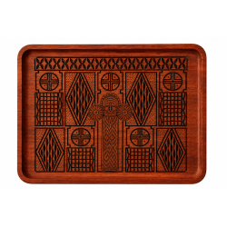 Plateau bois padouk gravé — Motif Éléphant Ndop 40×30 cm | Wouley