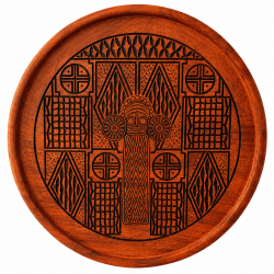 Plateau rond bois padouk gravé — Serpent bicéphale bamoun 37 cm | Wouley
