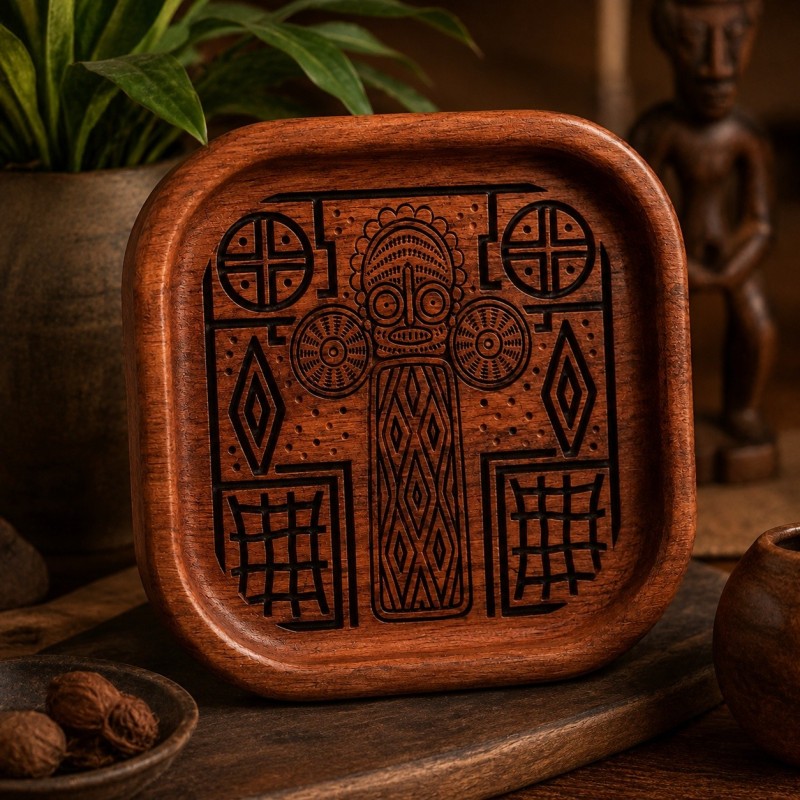 Coupelle bois padouk gravée — Motif Éléphant Ndop | Wouley