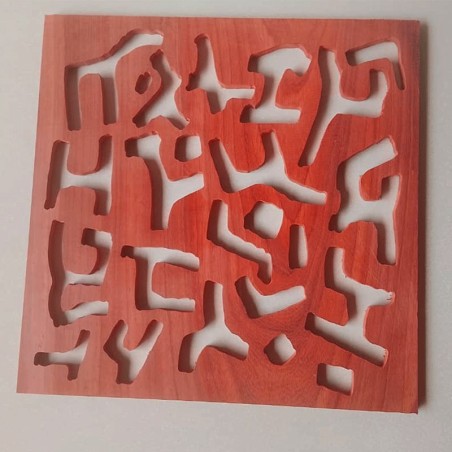 Panneau décoratif bois rouge 40x40 – Design abstrait découpé | Art mural Wouley