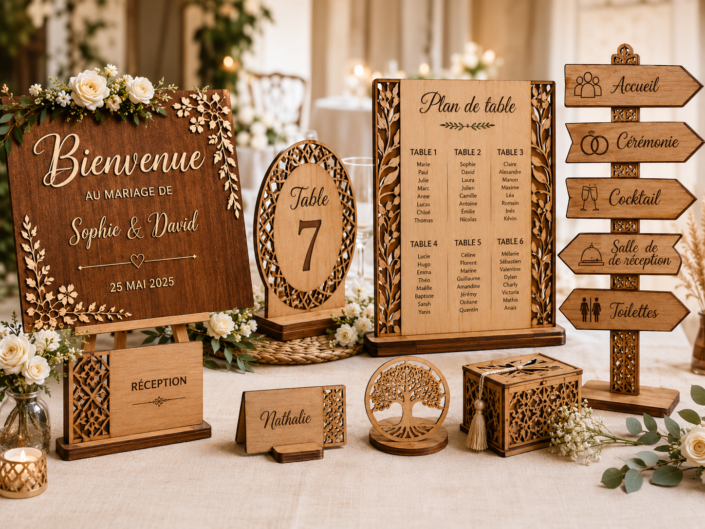 Décoration évènementielle personnalisée en bois