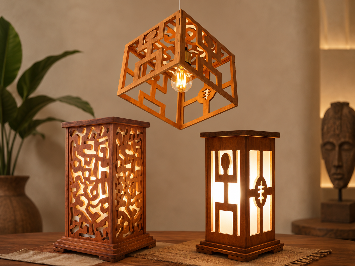 Motifs africains gravés sur bois